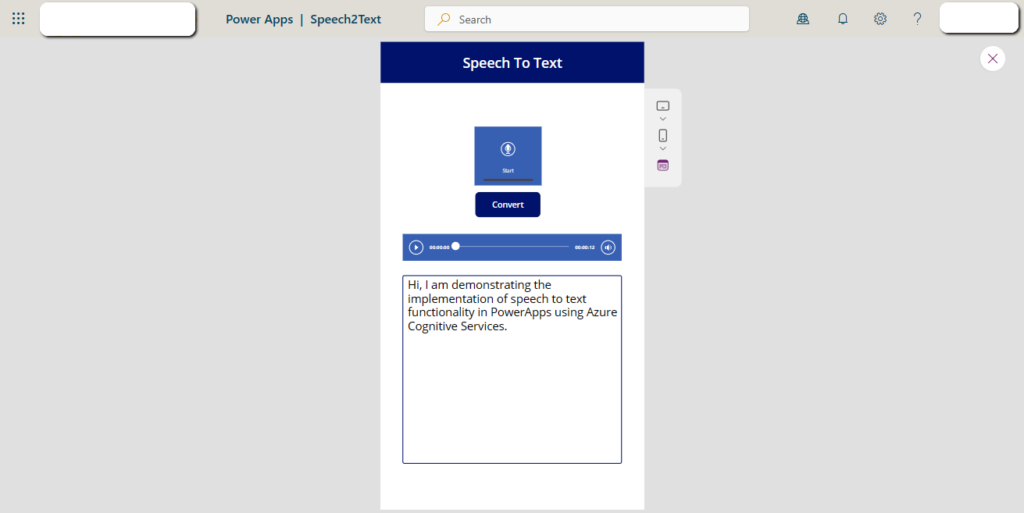speech to text power apps