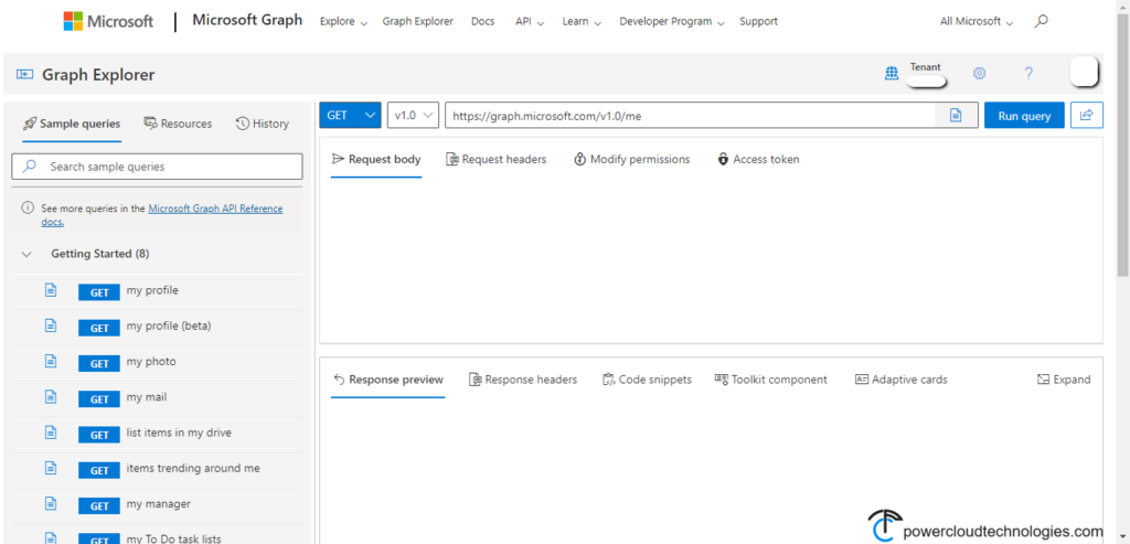 Microsoft Graph API explorer