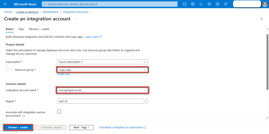 Creating Azure Integration account