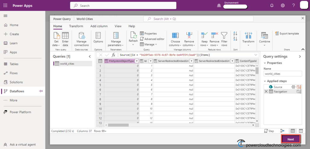 Creating PowerApps Dataflow