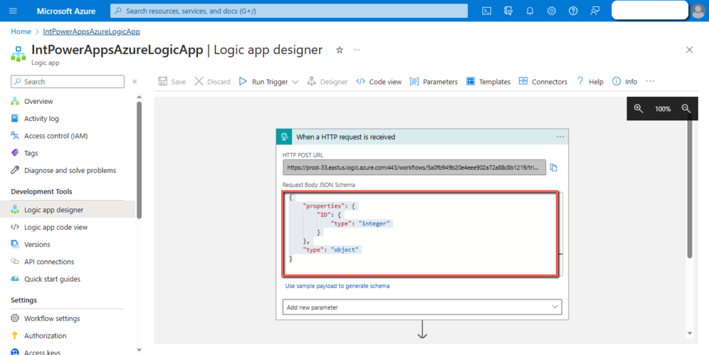 Post Schema in HTTP Trigger