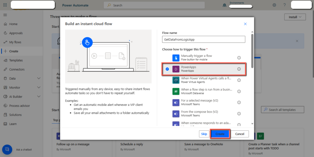 Power Automate Instant flow