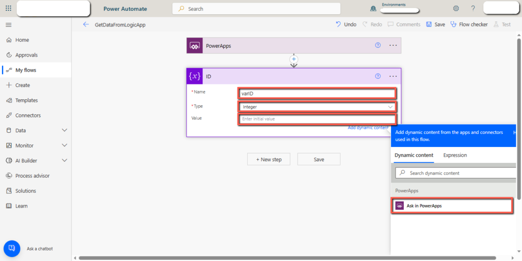 Power Automate Intialize variable