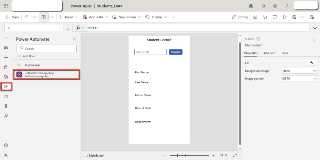 Connecting flow with PowerApps