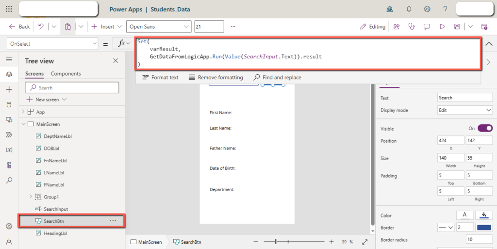 Power Automate code in PowerApps