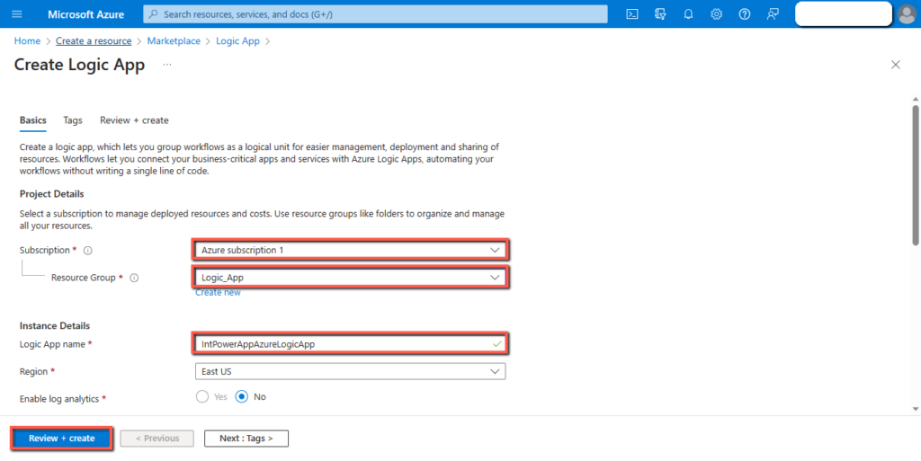 Configuration of Azure Logic Apps