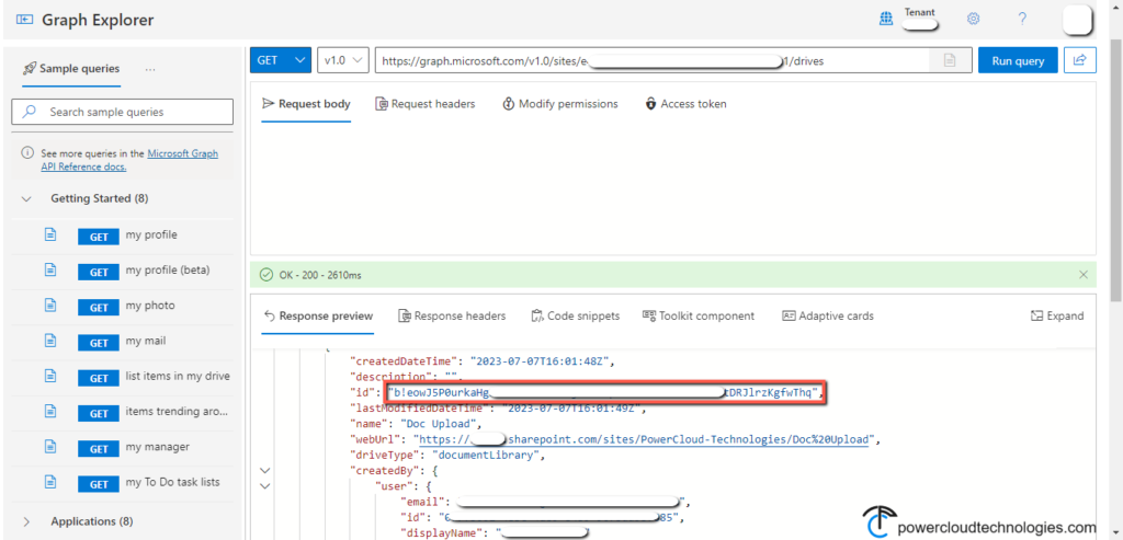 Graph API copy ID of library