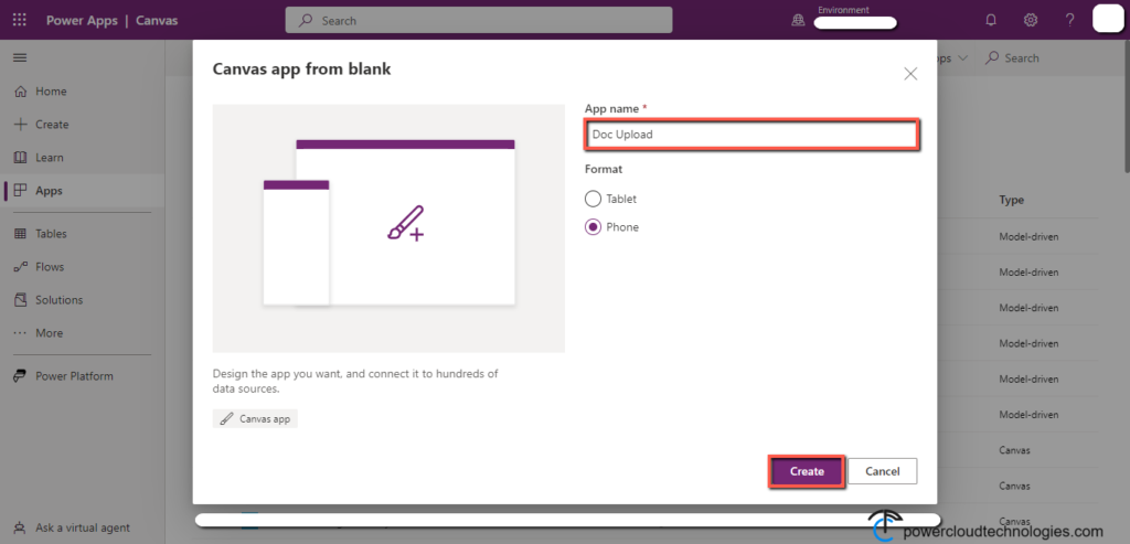 Create PowerApps