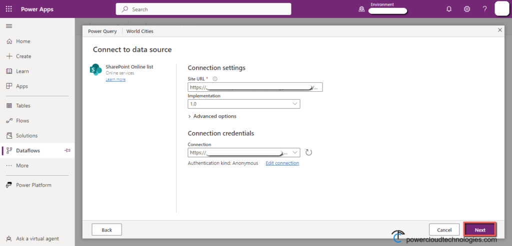 Creating PowerApps Dataflow